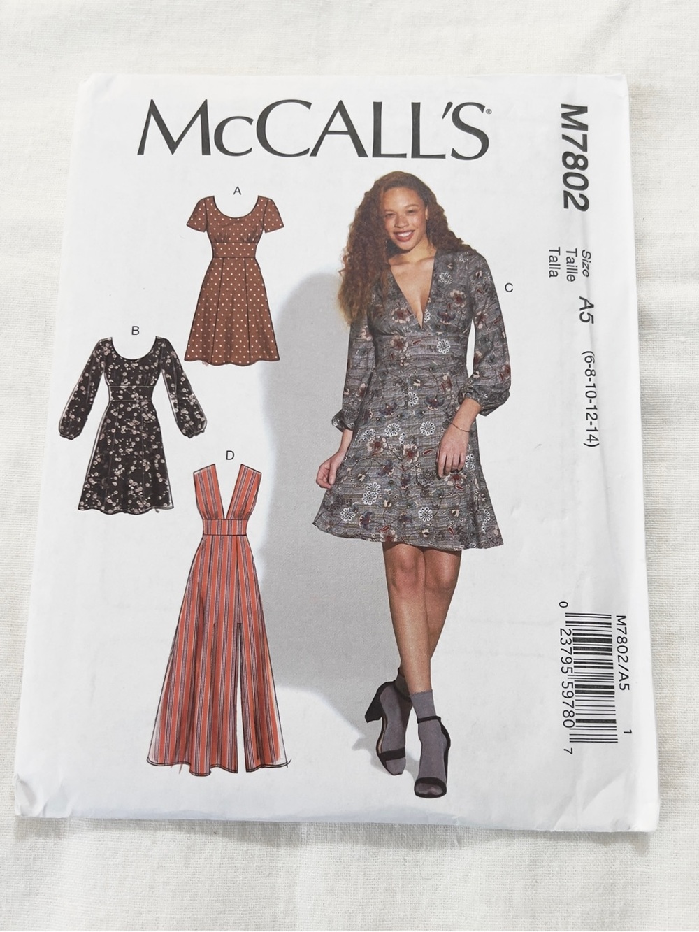 McCall’s M7802 Sewing Pattern Misses Dresses Size A5 6-14 Fit & Flare Dress Maxi